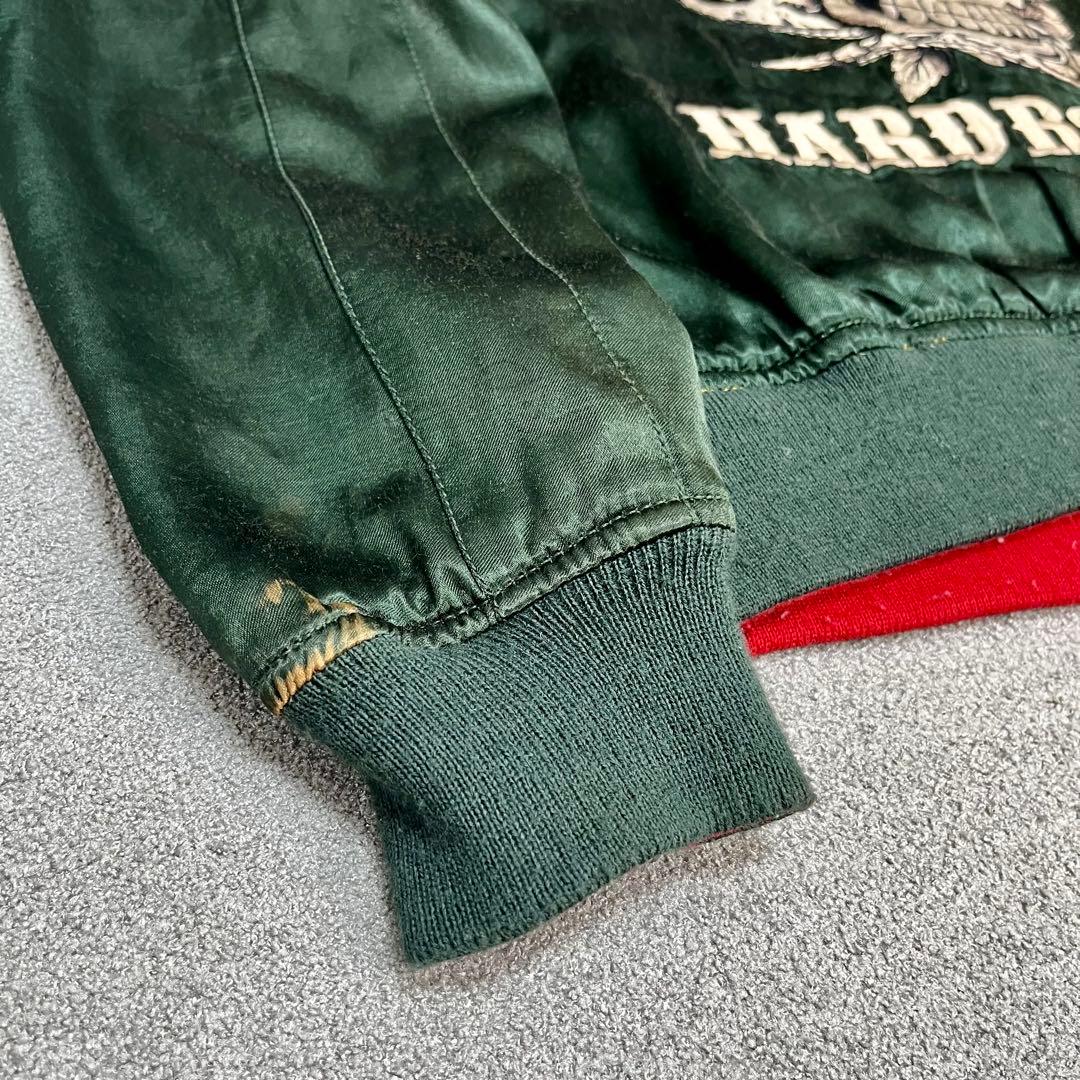 448 HOUSTONスカジャン リバーシブル仕様 蛇×ドクロ×観音 緑×黄