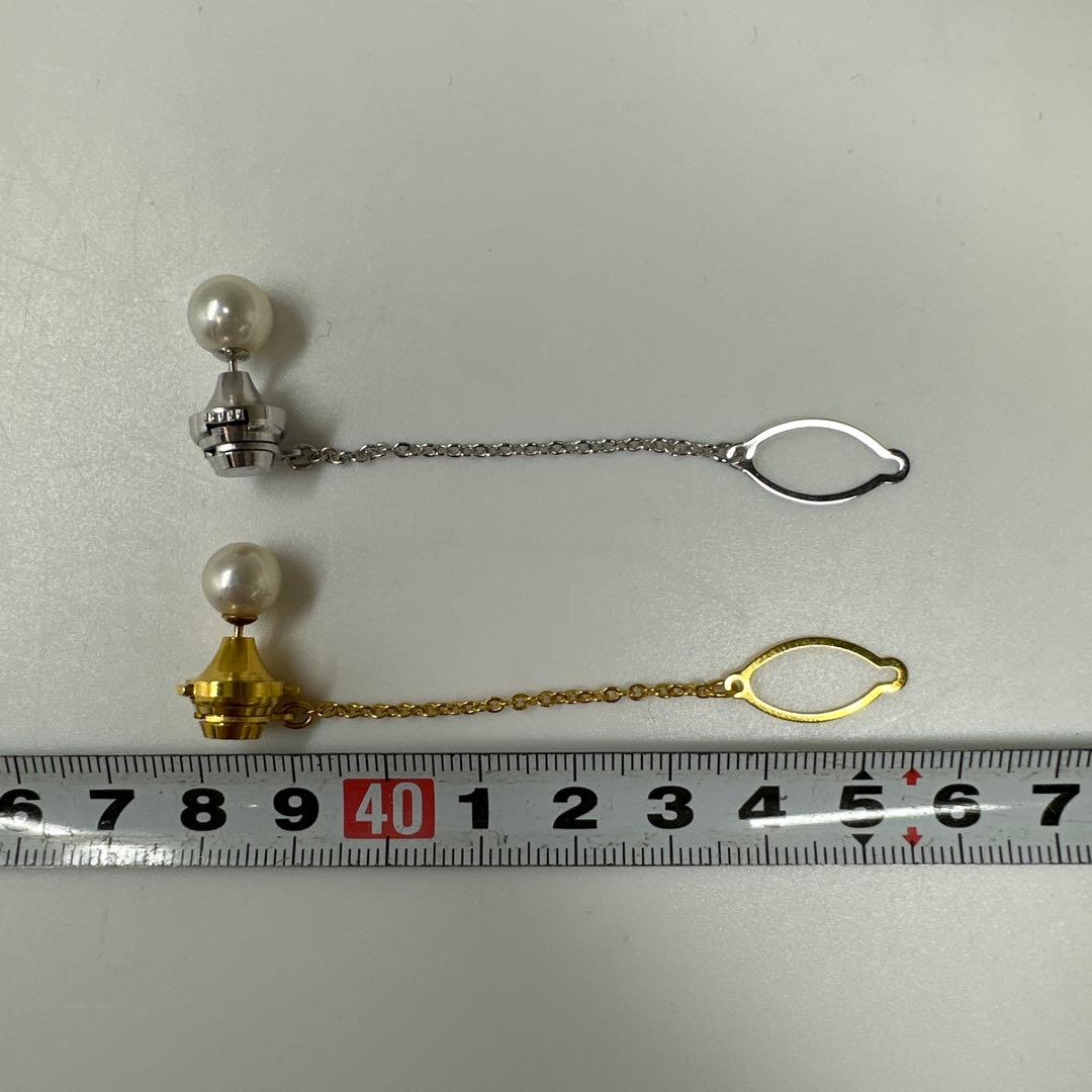 K18/K14WG刻印 本アコヤ真珠 タイピン2点　8.2g 東キ7-ア㉝
