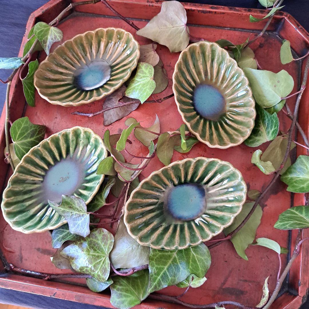 「ご成約者」です。 ご注意ください。 織部焼らしい青織部！ 4客セット