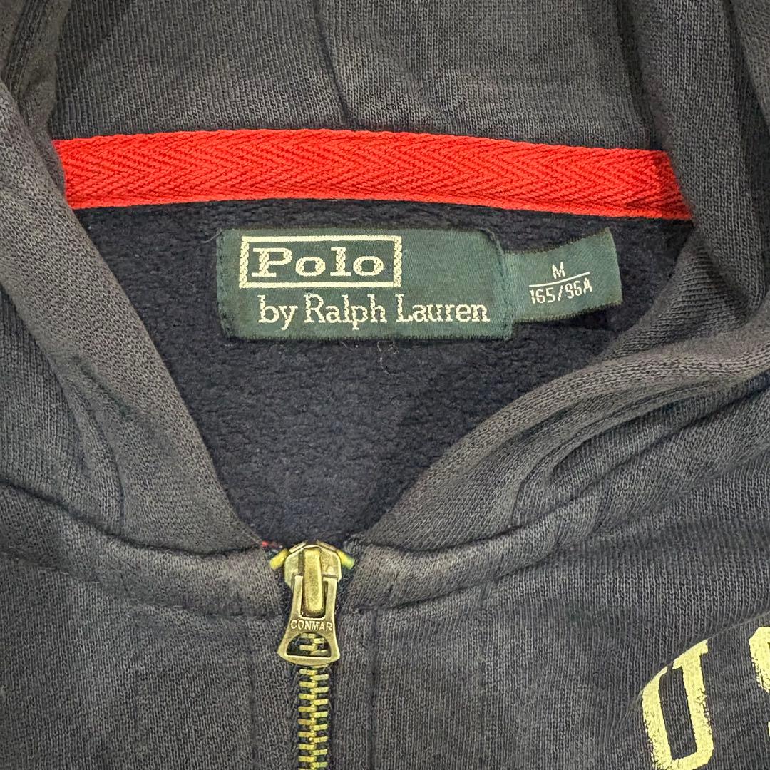 90s ラルフローレン 国旗 刺繍 ビックポニー 短丈 ジップ パーカー