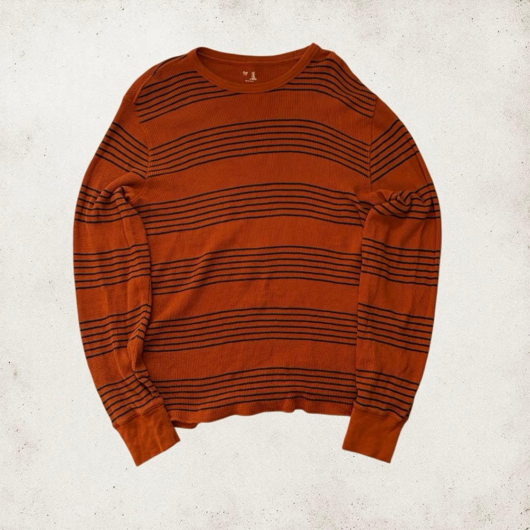 GAP サーマル ボーダー ロンt オレンジ ワッフル - メルカリ
