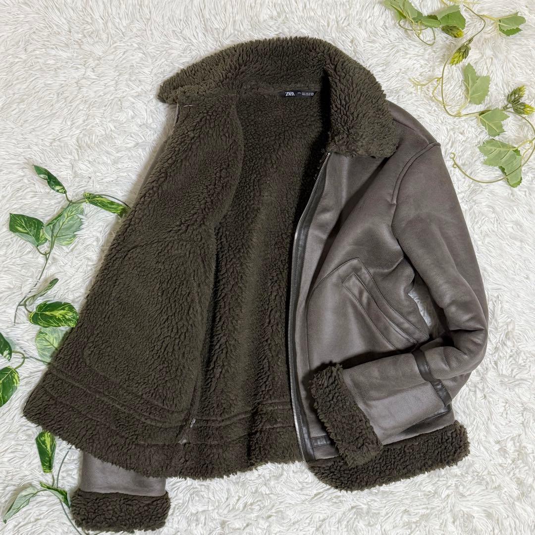 美品 ZARA フライトジャケット フェイクレザー ボア モカブラウン Lサイズ