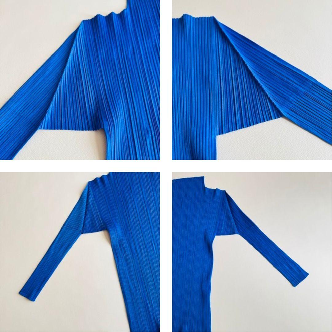 美品✨プリーツプリーズ イッセイミヤケ ハイネックカットソー ブルー