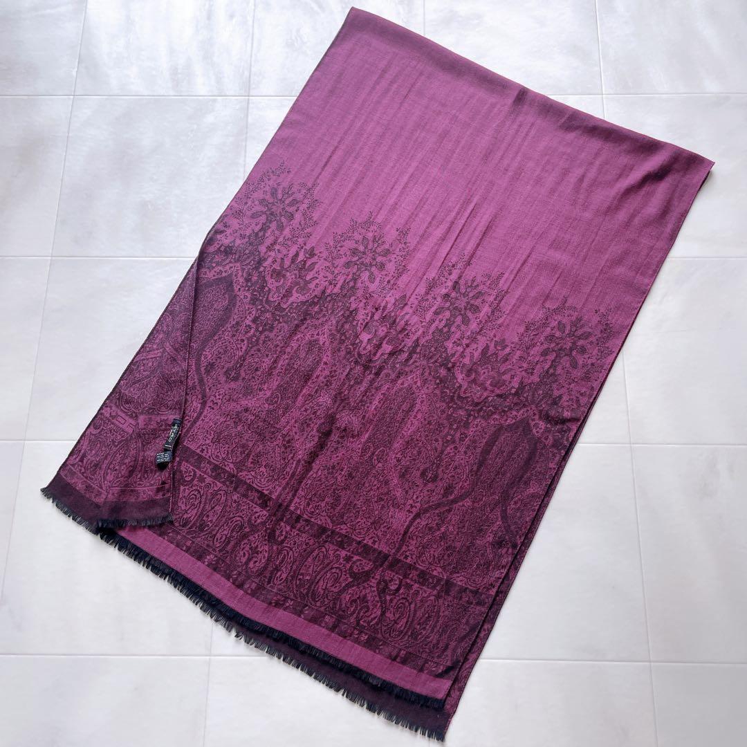 美品✨ETRO エトロ 大判ストール ウールシルク ペイズリー柄 パープル