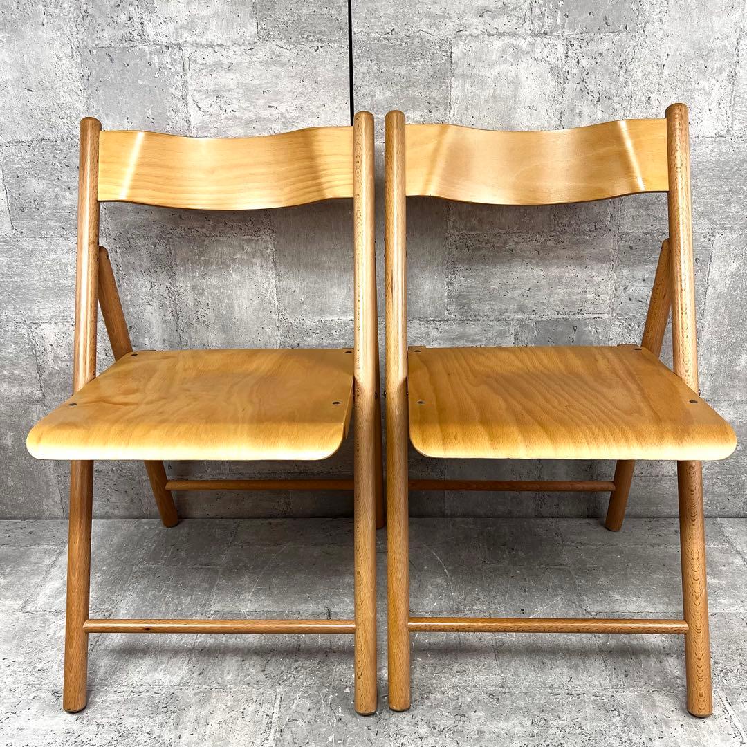 廃盤 無印良品 折りたたみイス 2脚セット 天然木 ブナ材 チェア 良品