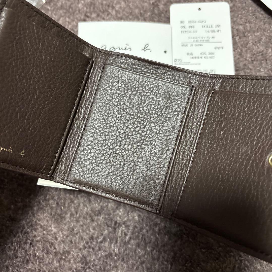 アニエスベー ミニ財布 本革 ブラウン 三つ折り財布 茶 ミニウォレット