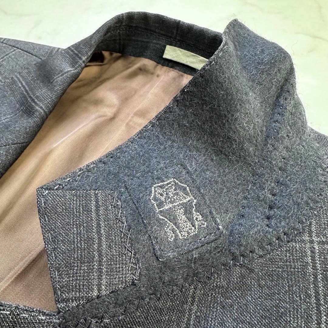 ブルネロクチネリ 最高峰ヴァージンウール ペンチェック 濃紺 XXL相当