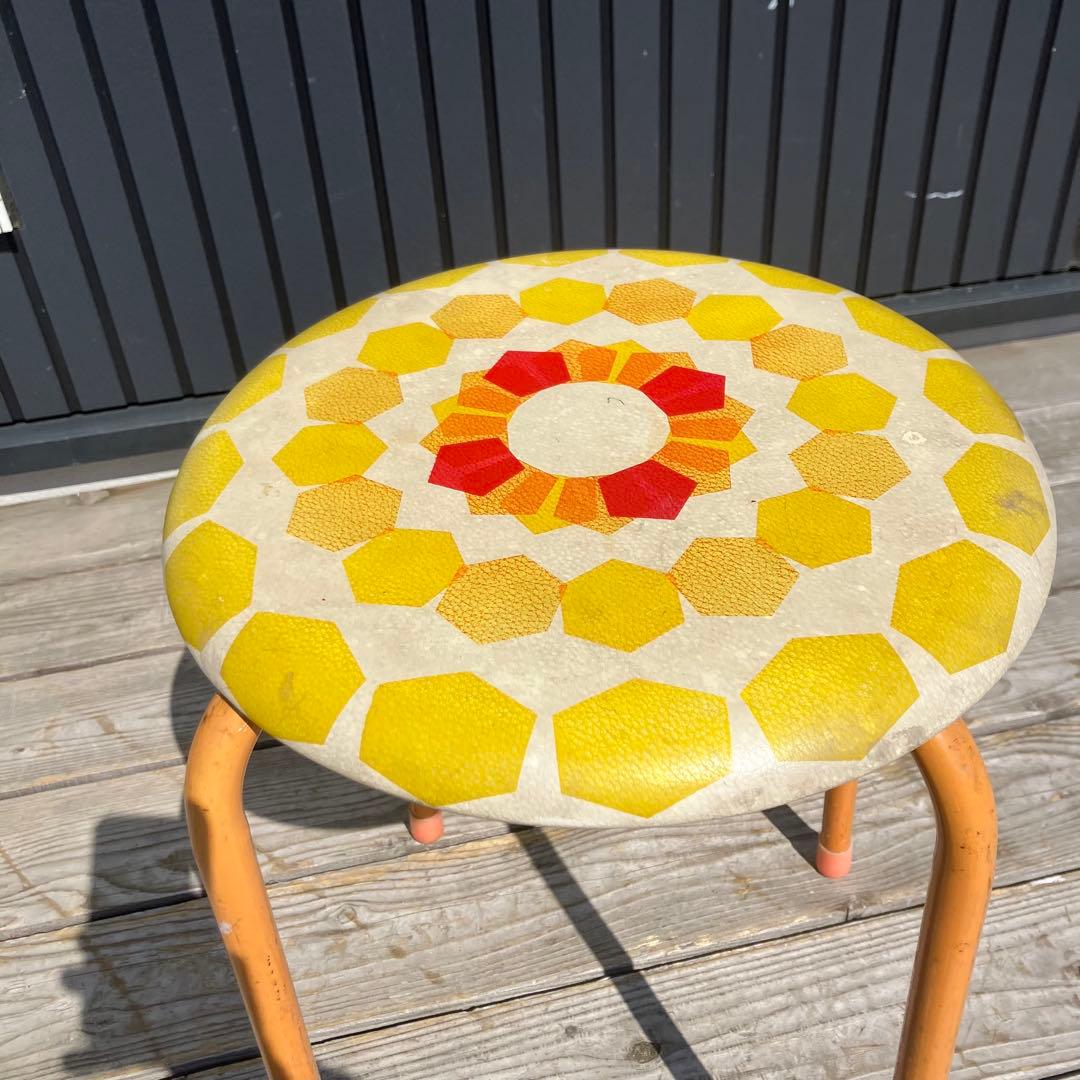 昭和レトロ レトロポップ 幾何学模様 スチールチェア 丸椅子 スツール