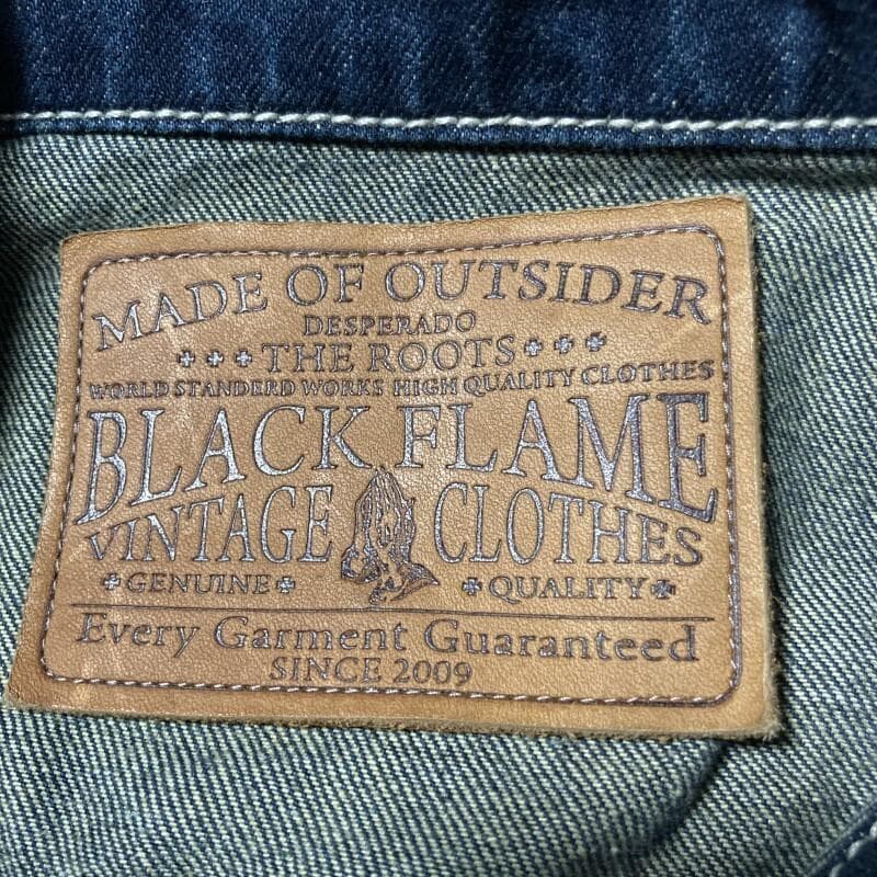 BLACK FLAME☆背スカル&ロゴ刺繍 ヴィンテージ デニムツナギ 15.5