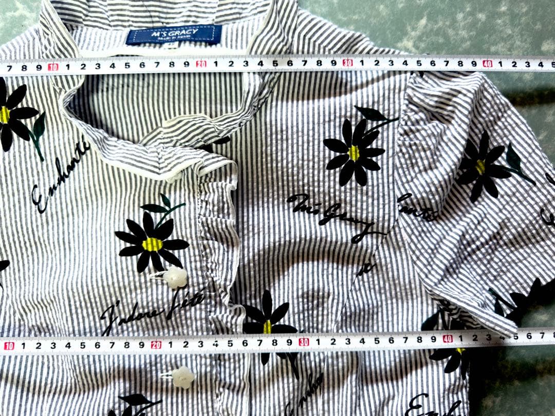 M'S GRACY エムズグレイシー花柄ストライプ半袖ワンピース 42 XL中古