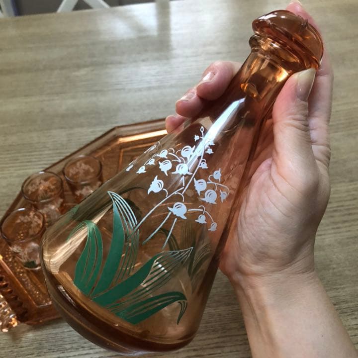 フランス アンティーク 鈴蘭のカラフェ リキュールグラス トレー