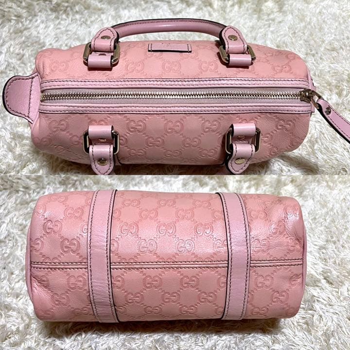 極美品】グッチ シマ ミニボストン ハンドバッグ レザー GG柄 ピンク