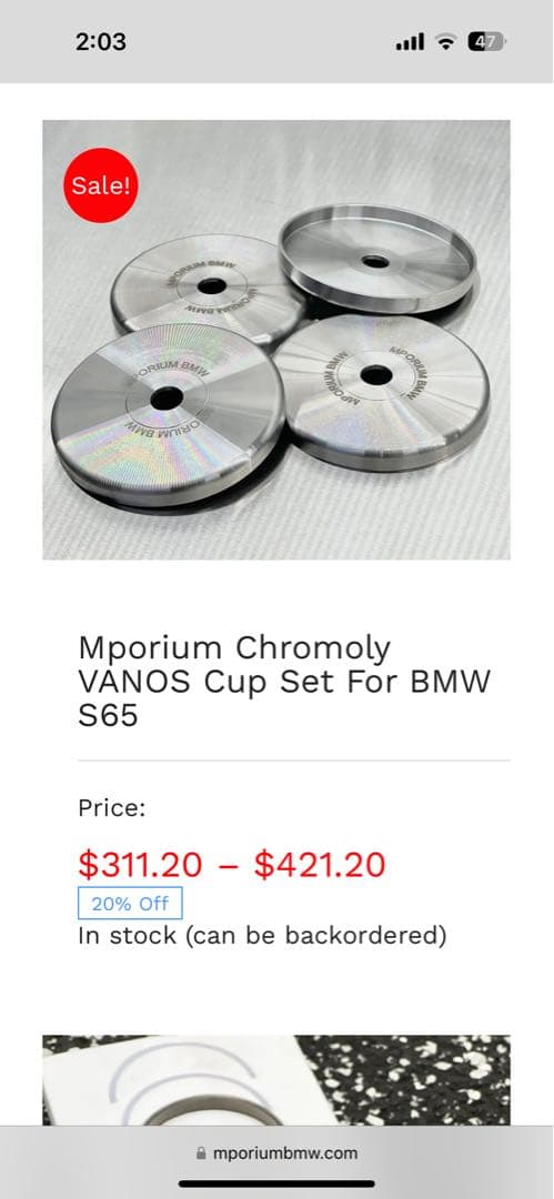 安心のUSA製】BMW M3 E90/92/93向けクロモリ製VANOSカバー - メルカリ