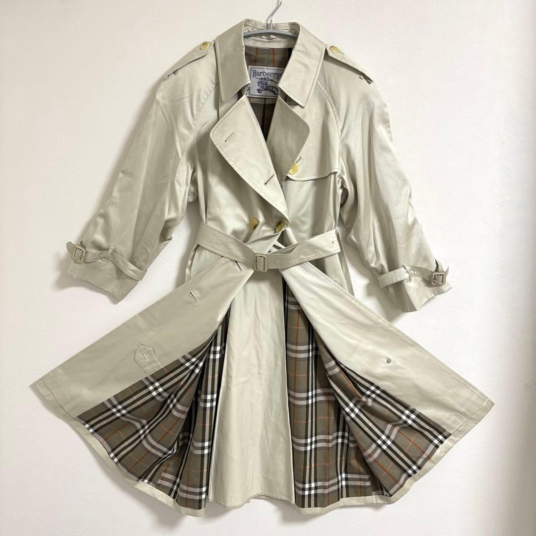 極美品☆バーバリー トレンチコート 90s 白タグ ノバチェック 玉虫色