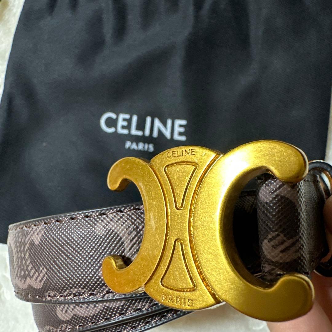 CELINE レザー ベルト ゴールドバックル - メルカリ