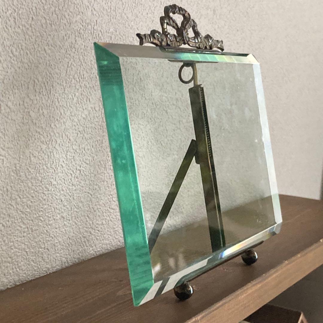 フランスアンティーク ガラスと真鍮 リボンモチーフのフレーム希少サイズ