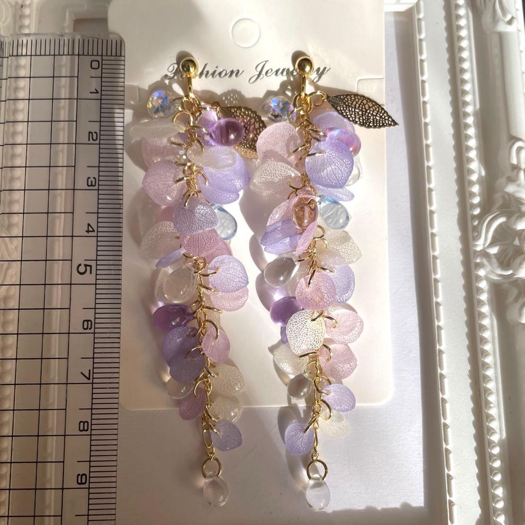 りん5　　イヤリング3点　彼岸花4輪　赤　彼岸花4輪　青　　紫陽花ロング