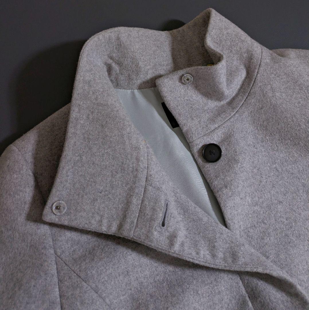 INDIVI／カシミヤ混 スタンドカラーコート 比翼 グレー ベルト付きロング丈