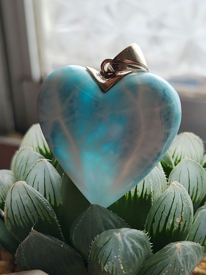 年末年始セール ラリマー ハート ネックレス パワーストーン 天然石 ラリマーハートペンダント[T495-3931]