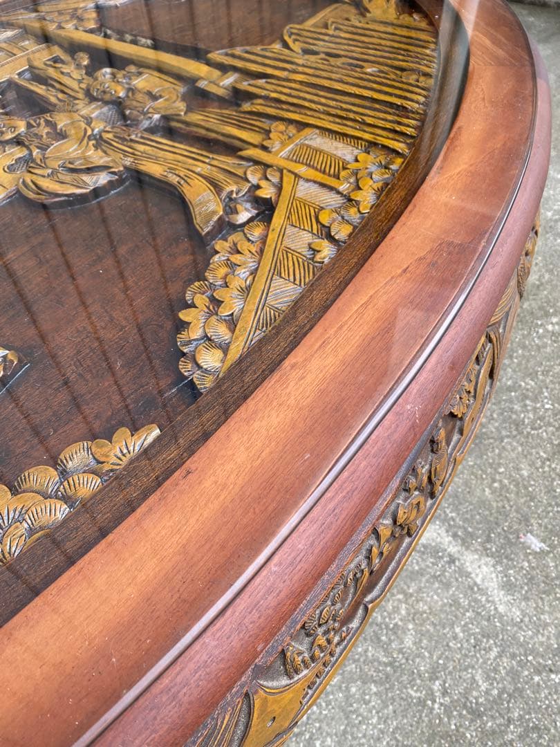 ローテーブル センター テーブル 木彫り 彫刻 応接 中国 美術 工芸品