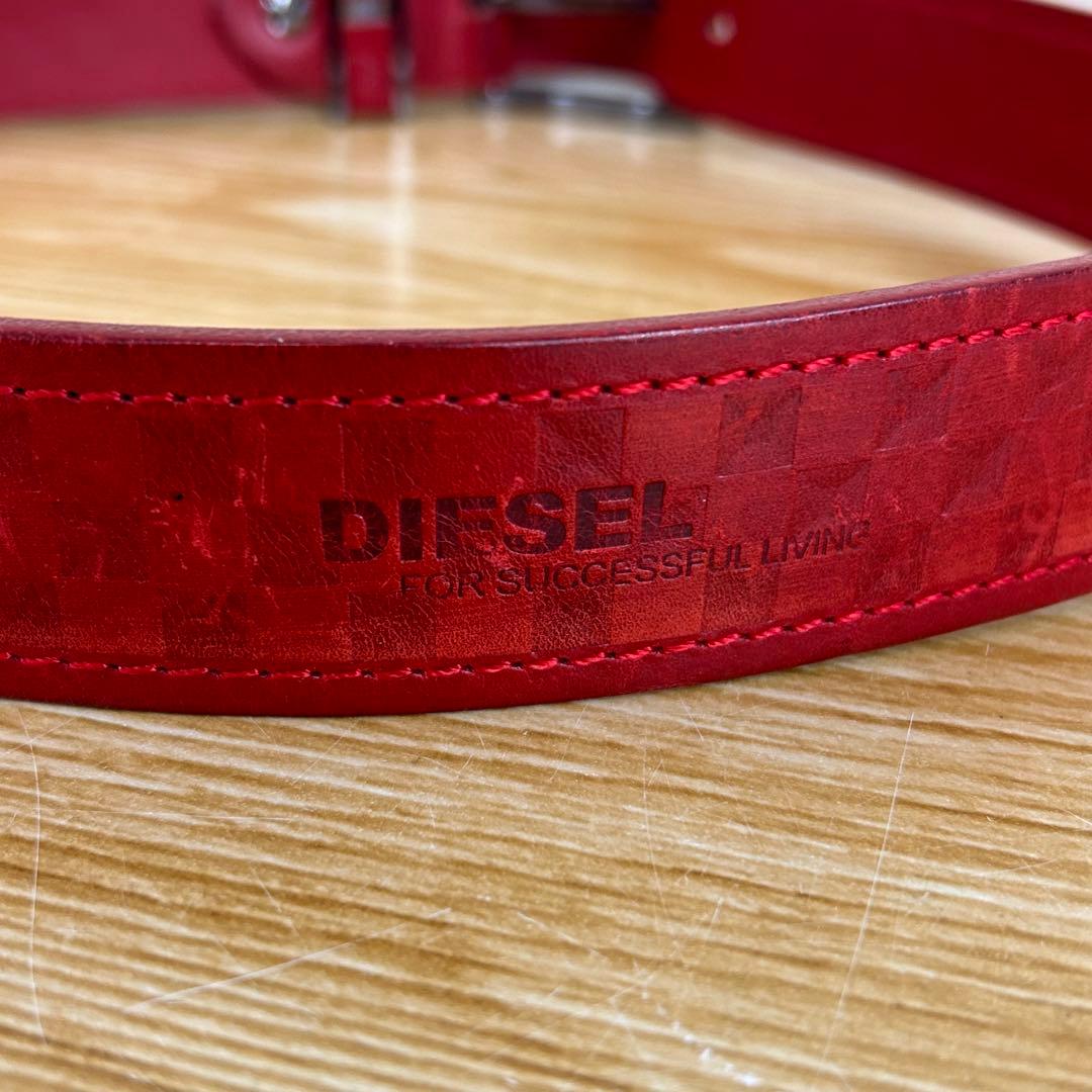 ☆【送料無料】DIESEL ディーゼル レザーベルト メンズ 型押し レッド