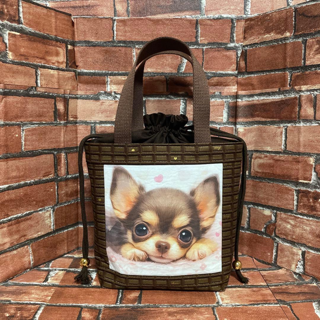 肩掛けバック ランチバッグ 壁掛け小物入れ チワワ パネル生地