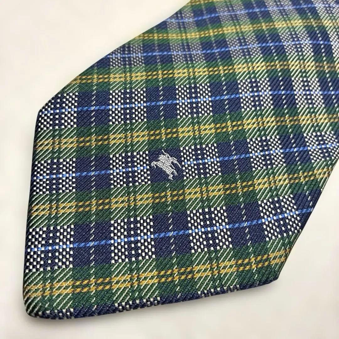 美品】バーバリー ネクタイ ノバチェック シルク100% ホースロゴ 紺 緑