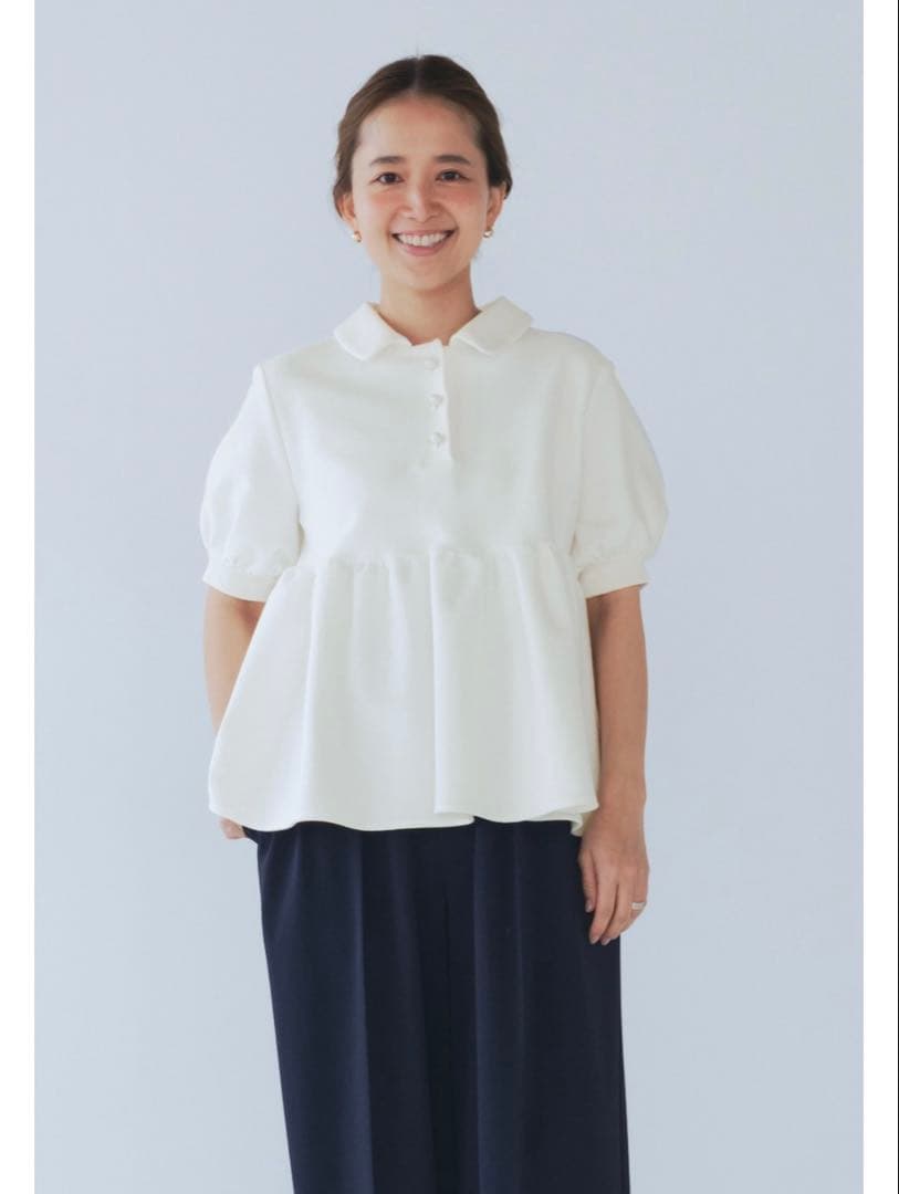 【新品】yori オーガニックコットンパイルポロカットソー　サイズ36 ポロシャツ メンズ 半袖 パイル素材 総柄 型押し POLO カットソー