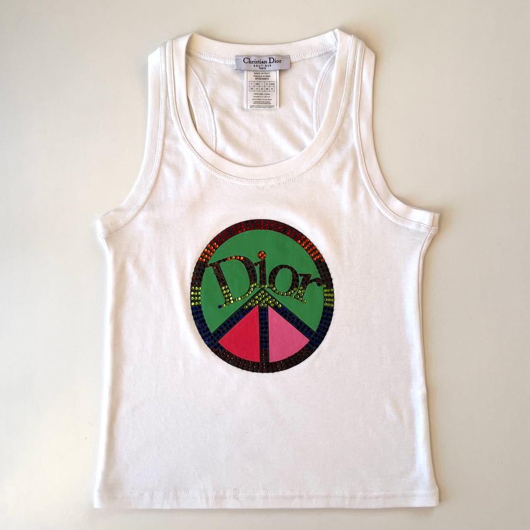 トップス Christian Dior 2005 Peace Tank Top CHRISTIAN DIOR 2005 PEACE SIGN LOGO SWAROVSKI T-SHIRT – RDB