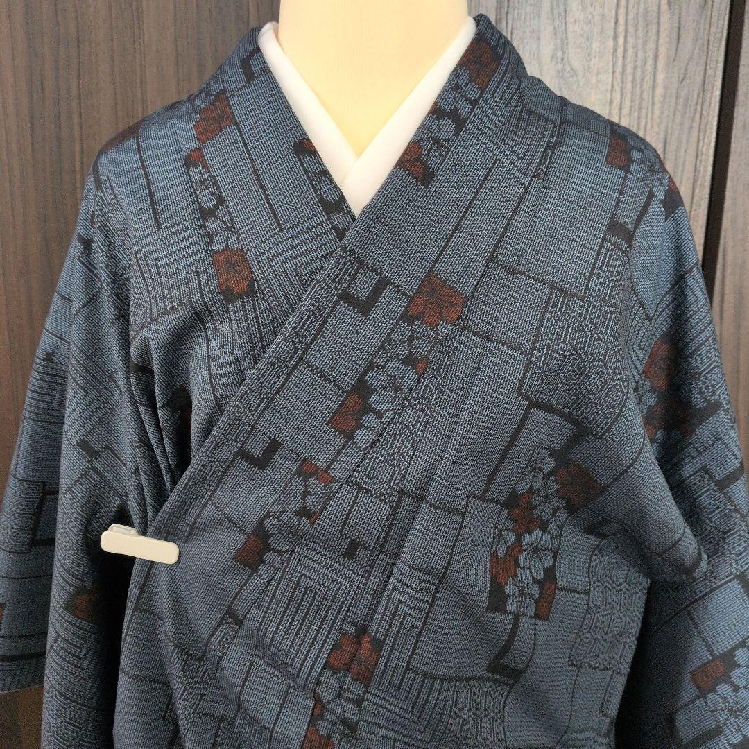 着物 大島紬 青色 四角 花柄 しつけ糸付き - メルカリ