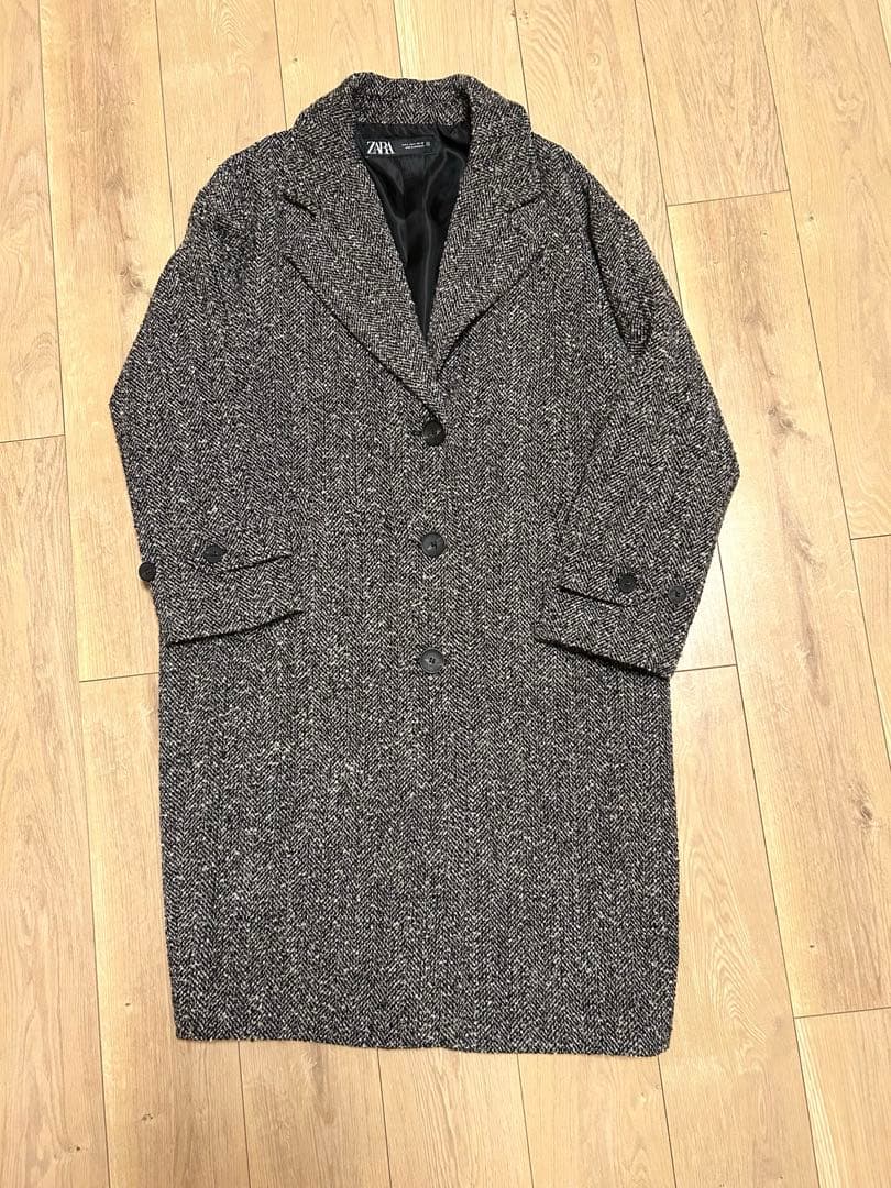 ZARA】ヘリンボーン柄ドロップショルダーコート Sサイズ - メルカリ