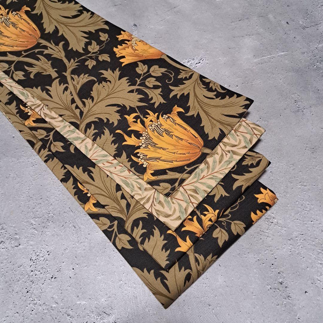 半幅帯 長尺 ウィリアムモリス アネモネ オレンジ×ウィローボゥ