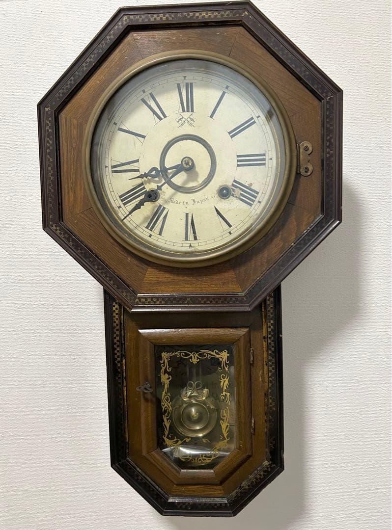 レア品　明治　レトロ 古時計 振り子時計 掛時計 柱時計　ぜんまい アンティーク ユンハンス 柱時計 アンティーク ゼンマイ時計 振り子時計 掛時計