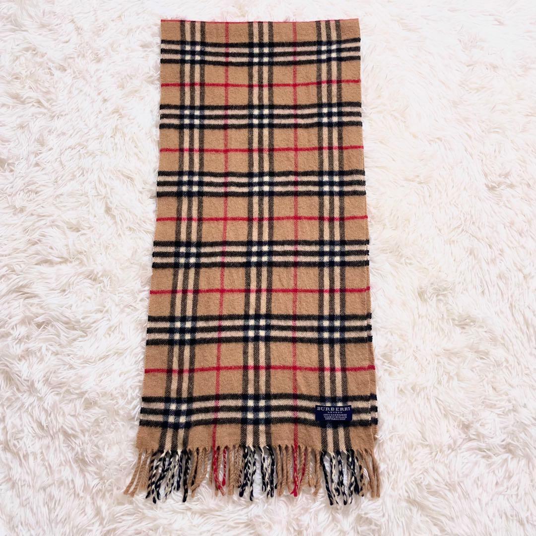 極美品】バーバリー マフラー ノバチェック カシミヤ100% キャメル