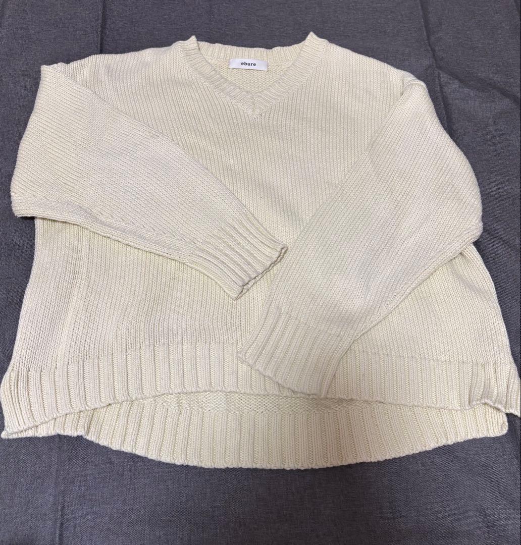 ebure エブール コットンカシミア ローゲージ Vネック ニット イエロー