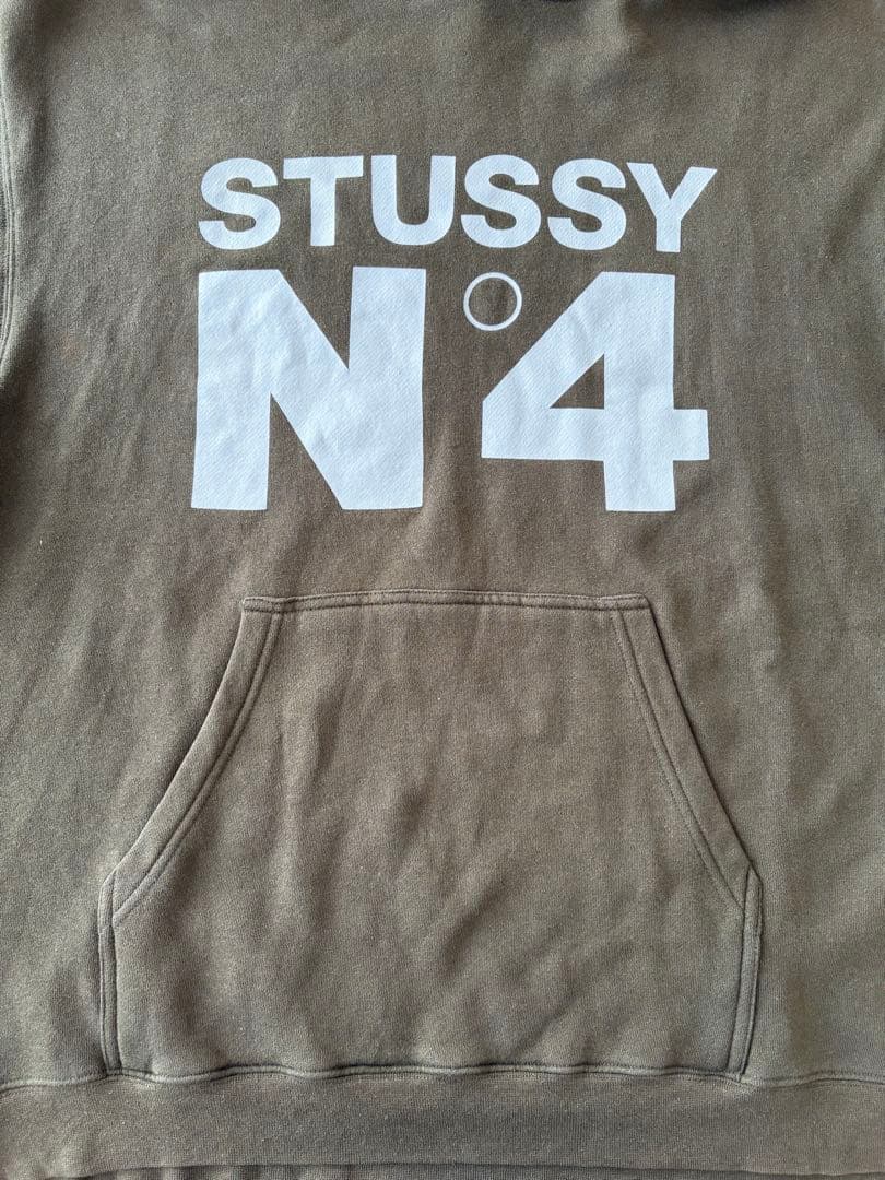 STUSSY パーカー フーディー N4 メンズ L カーキ 90s ビッグロゴ