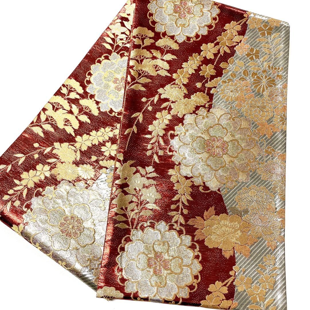 V1400 ○高級 正絹 彩匠 六通 袋帯 華文 花文