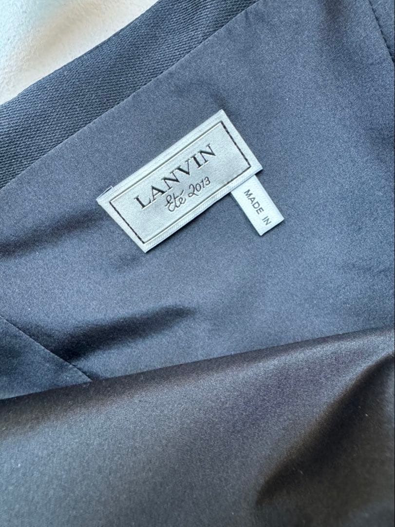 ランバン ストラップレス ブラックドレス リボン