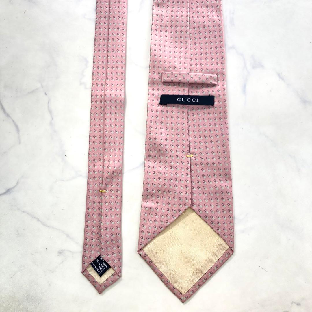 極美品 グッチ ネクタイ Gロゴ 水玉 総柄 シルク100 光沢感 トム