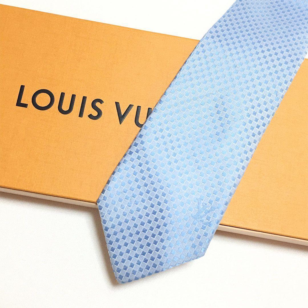 未使用級 ルイヴィトン Louis Vuitton ネクタイ ブルー ダミエ - メルカリ