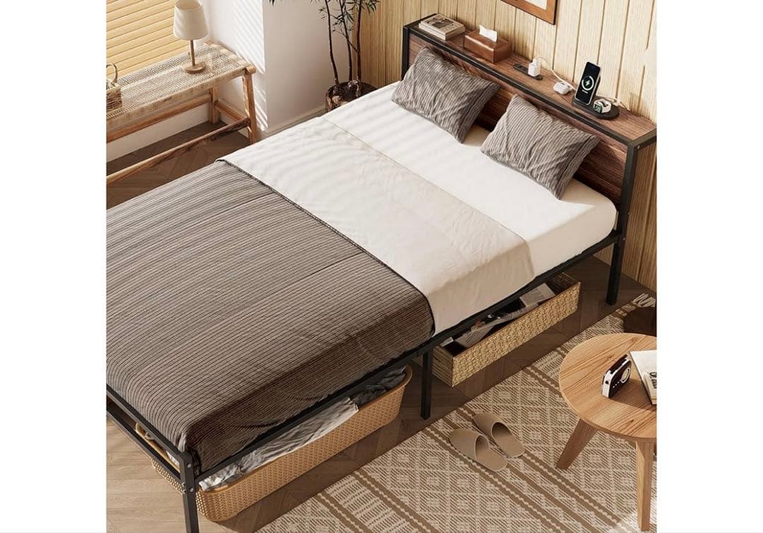 WLIVE ベッドフレーム 宮棚付き 2口コンセント すのこベッド セミダブル Amazon｜WLIVE ベッドフレーム 宮棚付き 2口コンセント すのこベッド