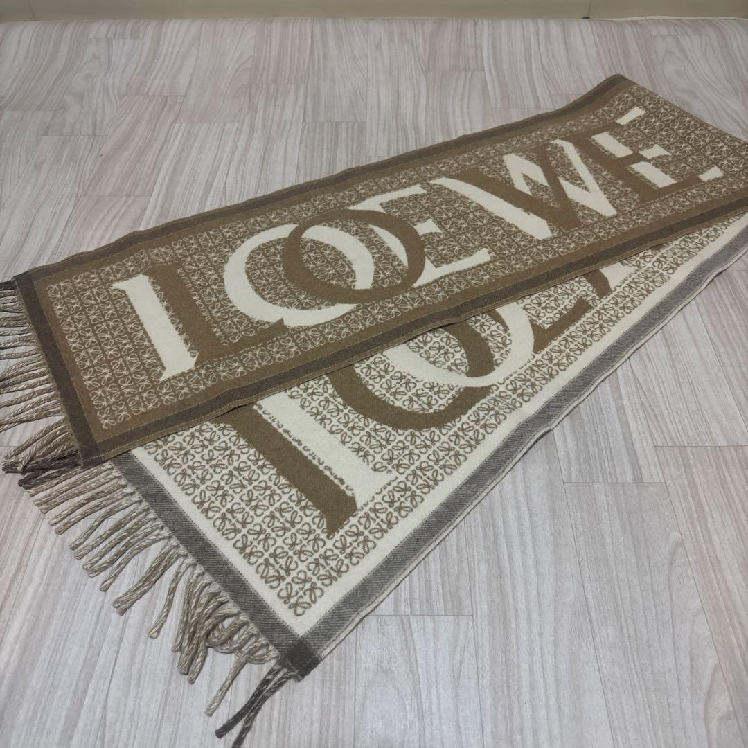 LOEWE ロゴマフラー ブラウン/アイボリー 中古・古着通販】LOEWE (ロエベ) マフラー アイボリー×ベージュ