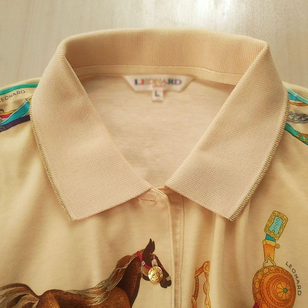 未使用美品☆LEONARD レオナールスポーツ☆長袖ポロシャツ L ホース柄