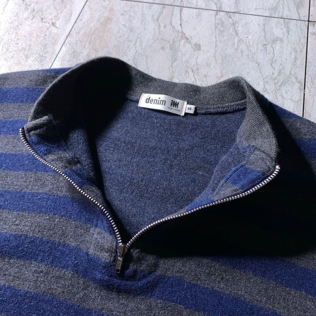 80s〜 ISSEY MIYAKE ハーフジップ ウール 短丈 ニット ボーダー