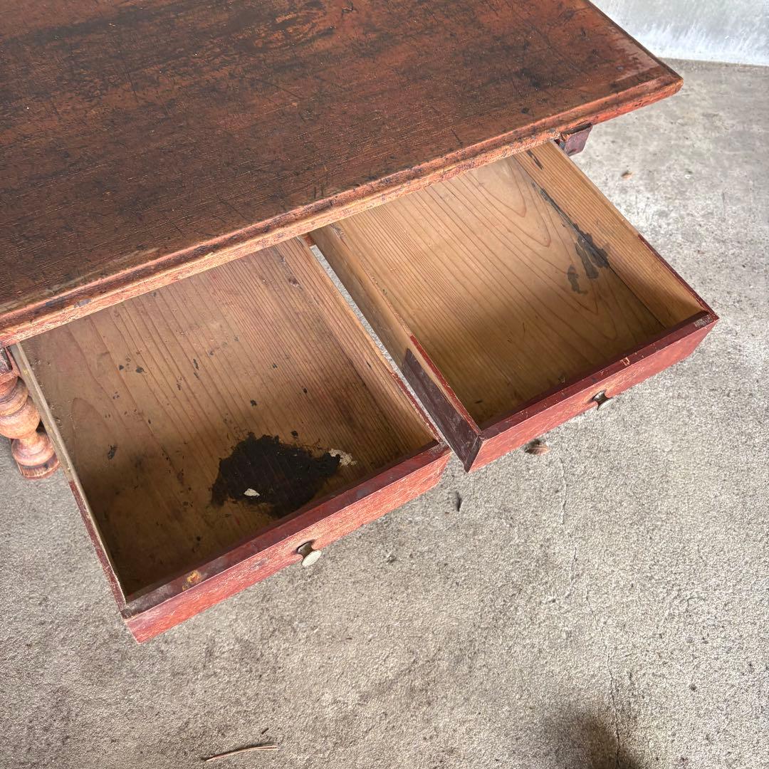 C4 昭和レトロ 古家具 無垢材 文机 木製座卓 引き出し付き ちゃぶ台 お経