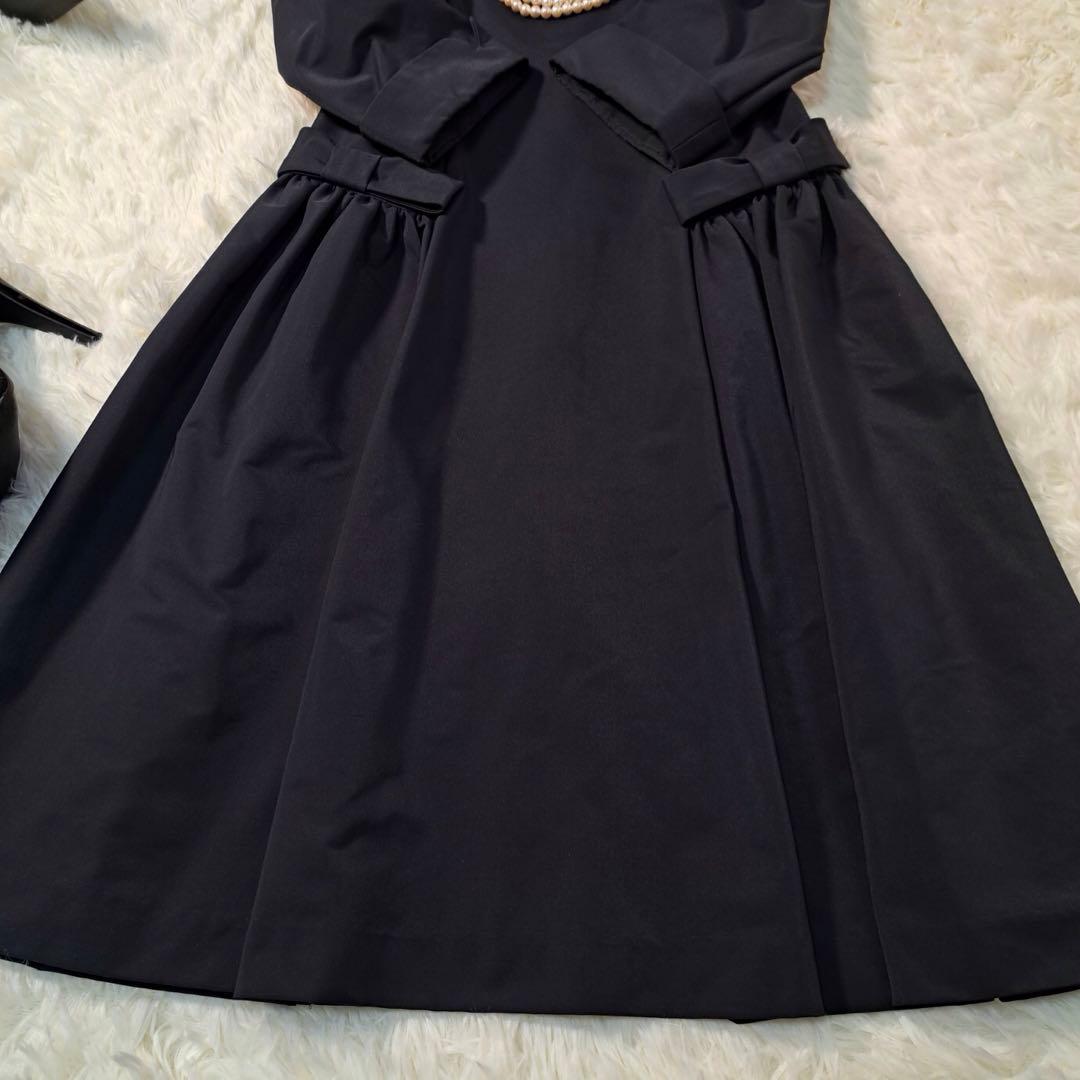 美品✨エムズグレイシー ワンピース リボン 長袖 ひざ丈 36 S 黒