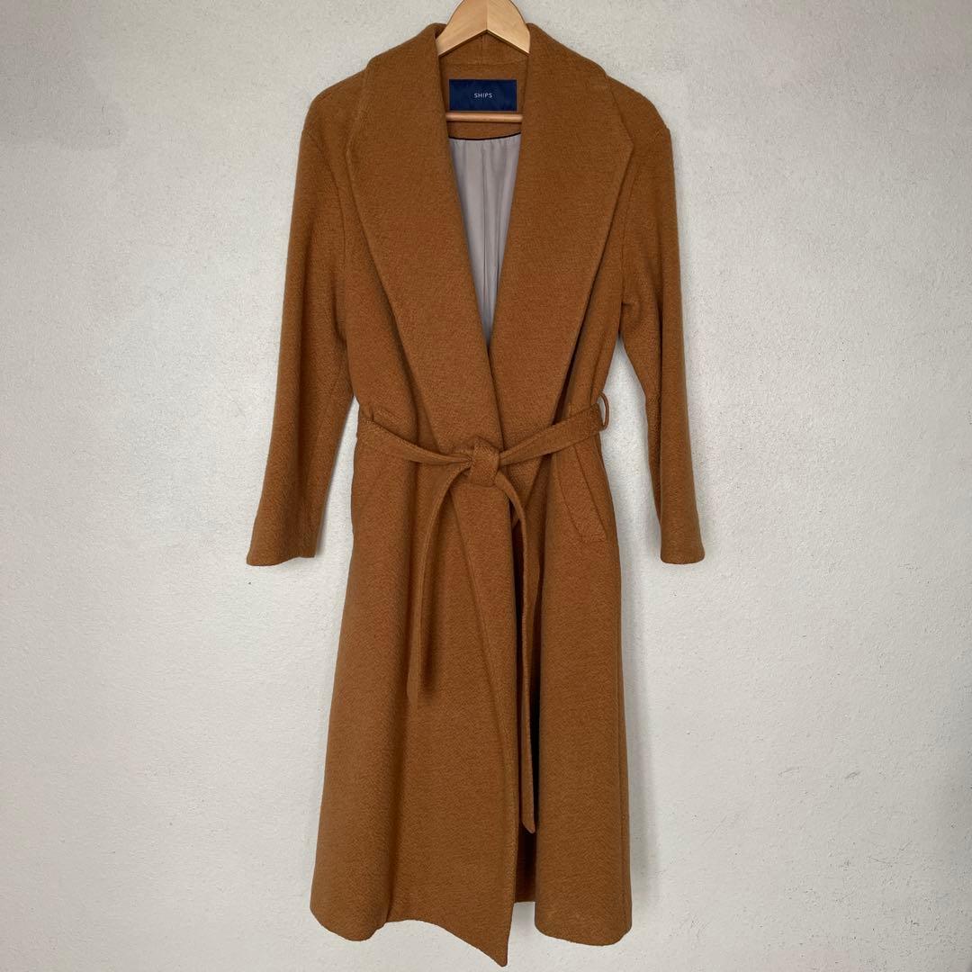 SHIPS ブラウン ベルト付き ロングコート - メルカリ