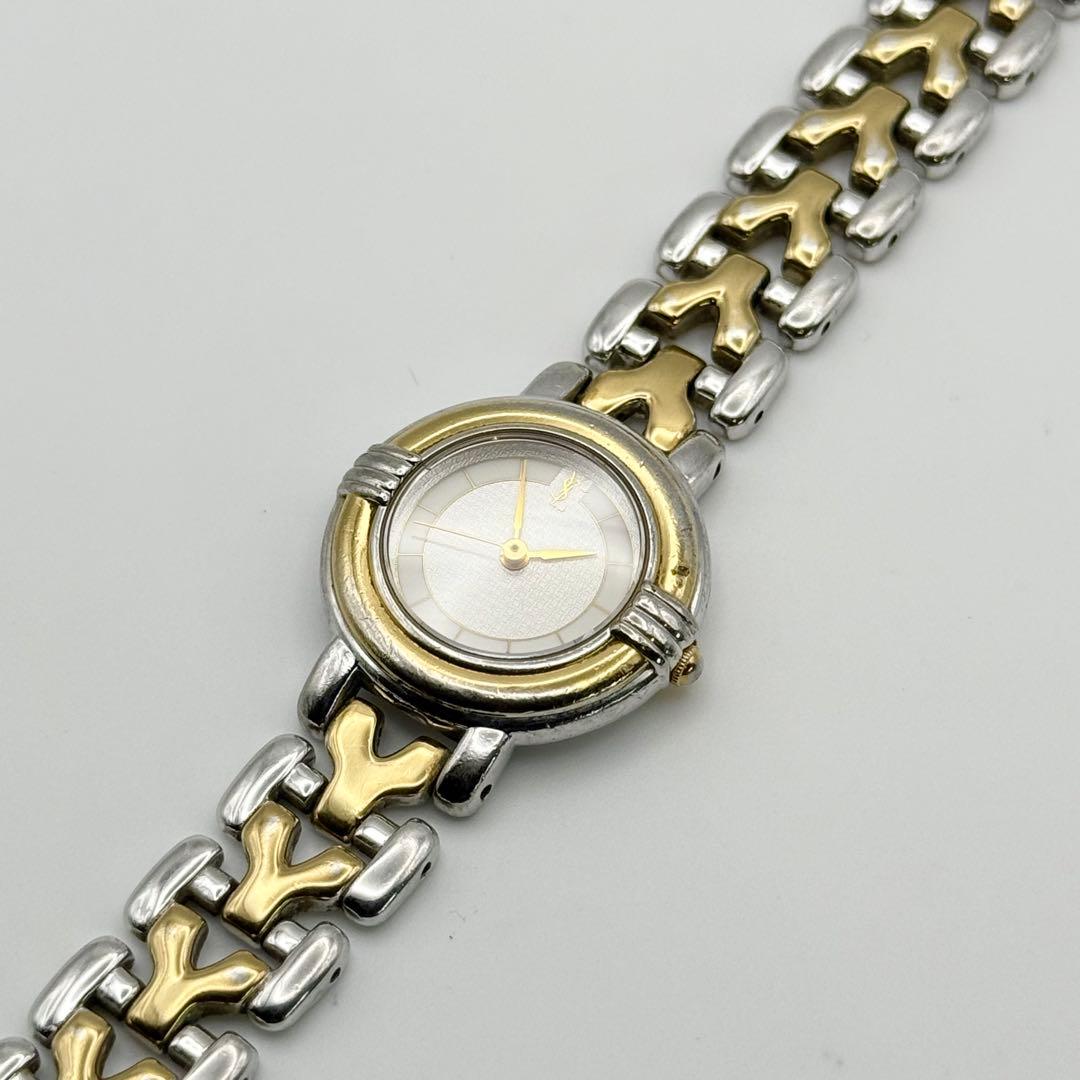 ✨新品電池・稼働✨サンローラン 腕時計 クォーツ ラウンド コンビ 3針