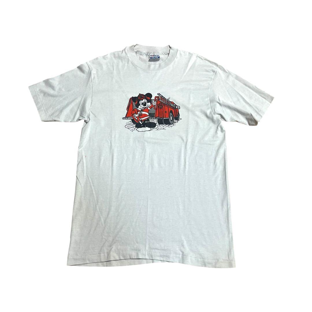 ミッキーマウス 消防車 Tシャツ グレイ90s シングルステッチ - メルカリ