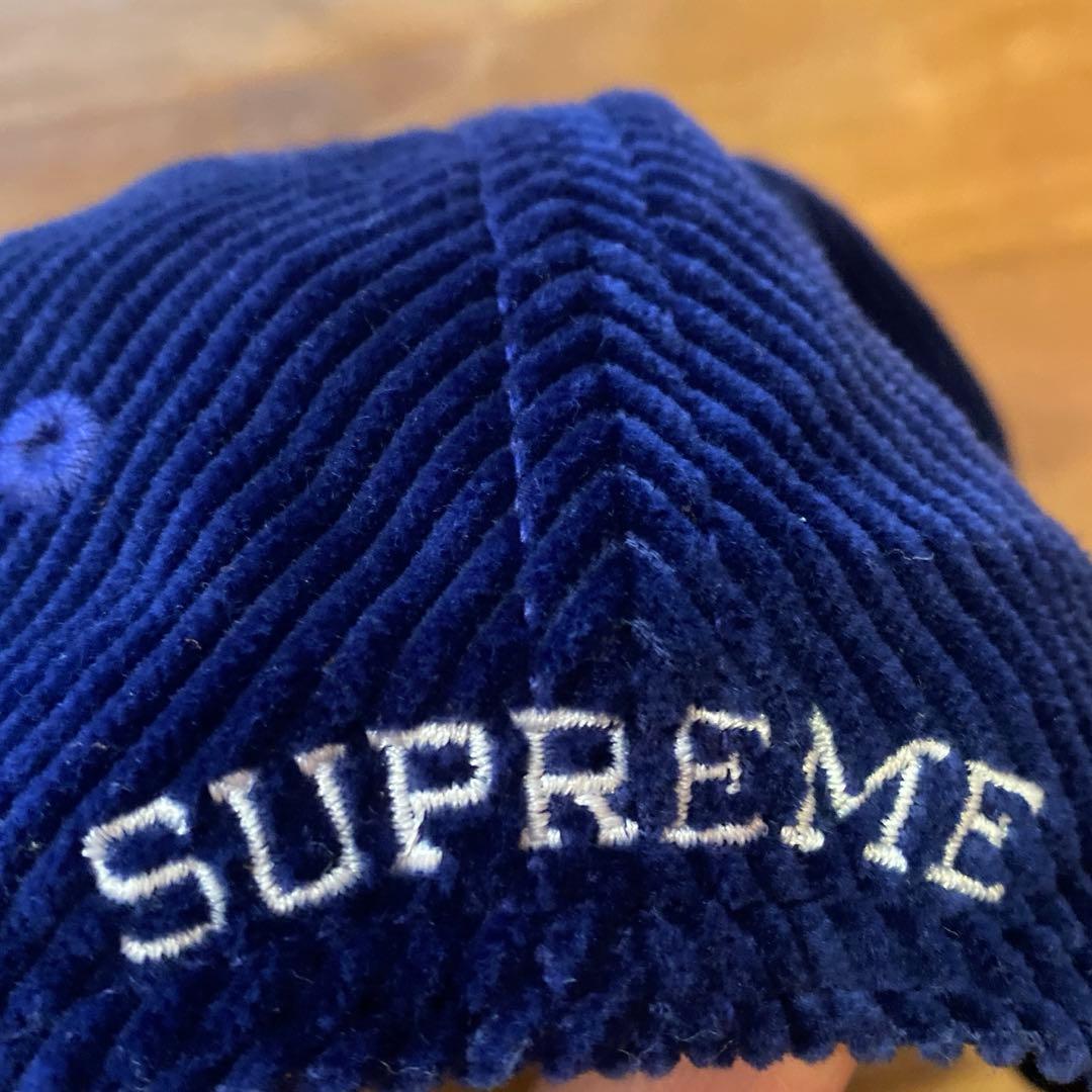 シュプリーム SUPREME ロゴ コーデュロイ キャップ 青 ブルー 帽子